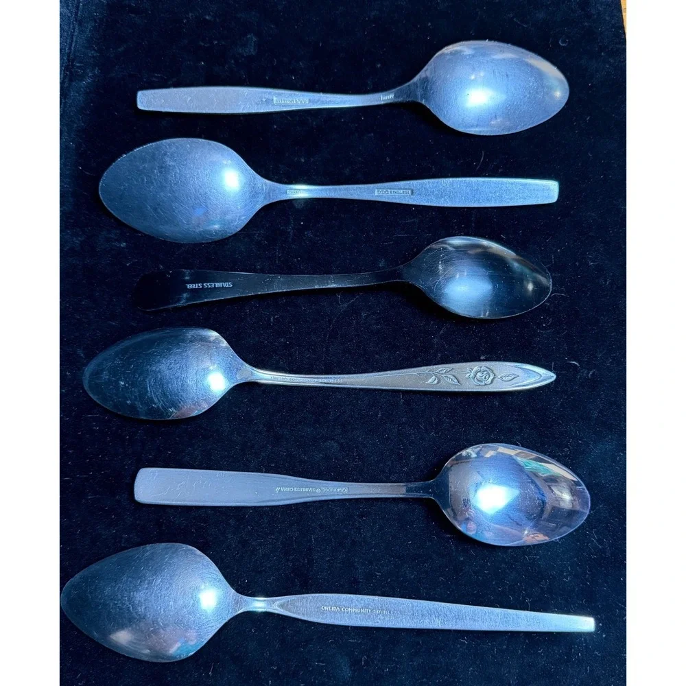 Mixed Vintage Stainless Steel Table Spoons Lot of 8: Oneida, Cambridge, ITC